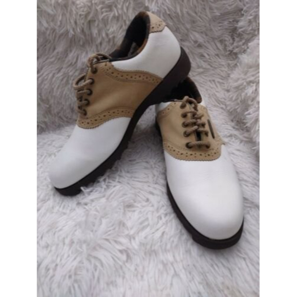 FootJoy SoftJoys Terrains Women's Size 7 Golf Shoes White w Brown Cleats - Picture 7 of 8